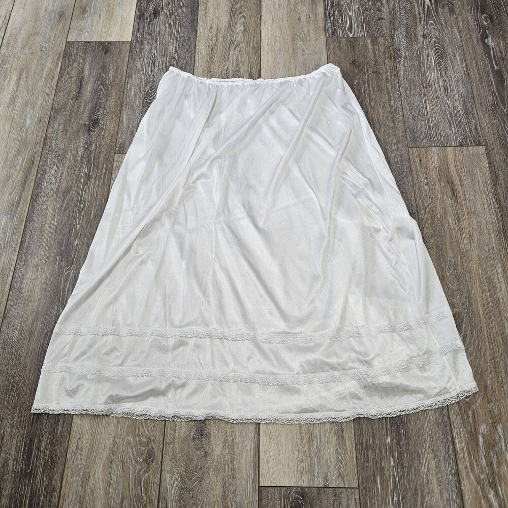 Dixie Bell Vintage USA Made Half Slip White Lace Slit Side Skirt Women's 2X